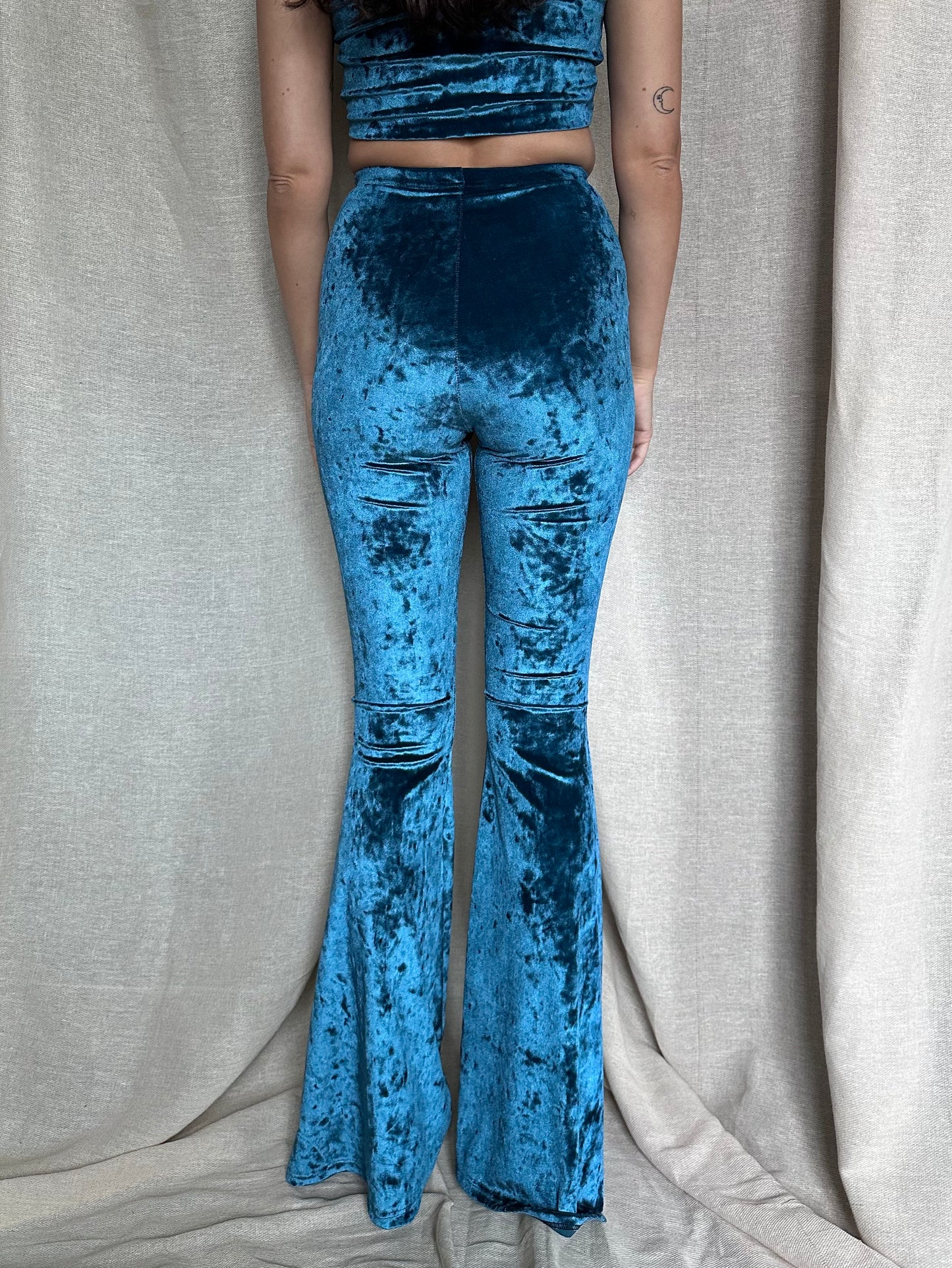 Stevie Flared Trousers - Crushed Velvet - Teal