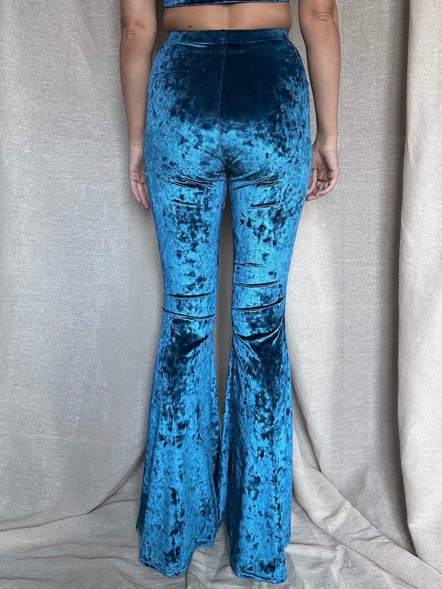 Flared Trousers - Crushed Velvet - Teal