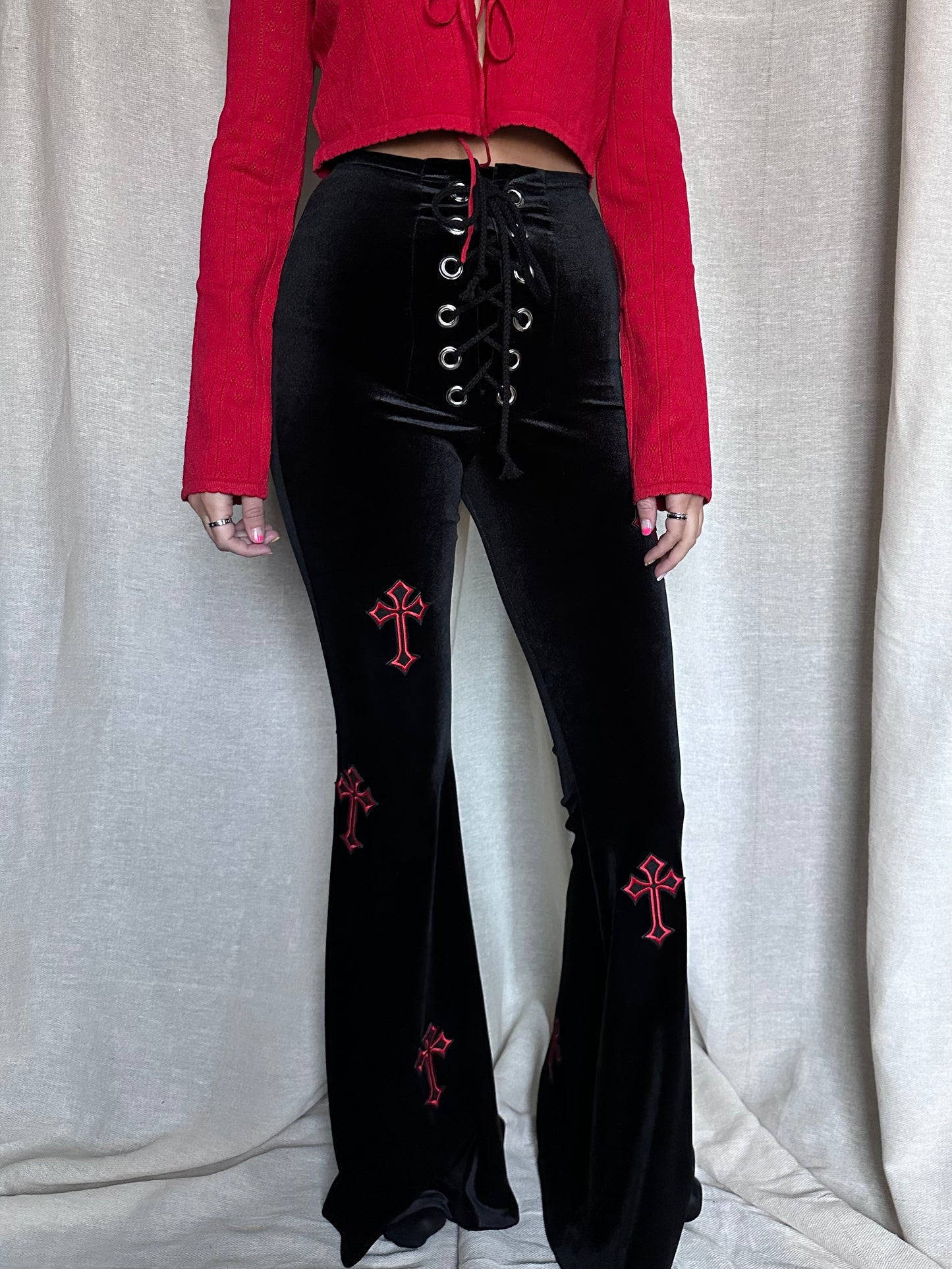 Buffy Flared Trousers - Black / Red