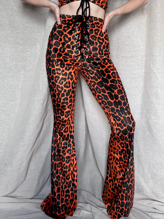 Stevie Flared Trousers - Orange Leopard