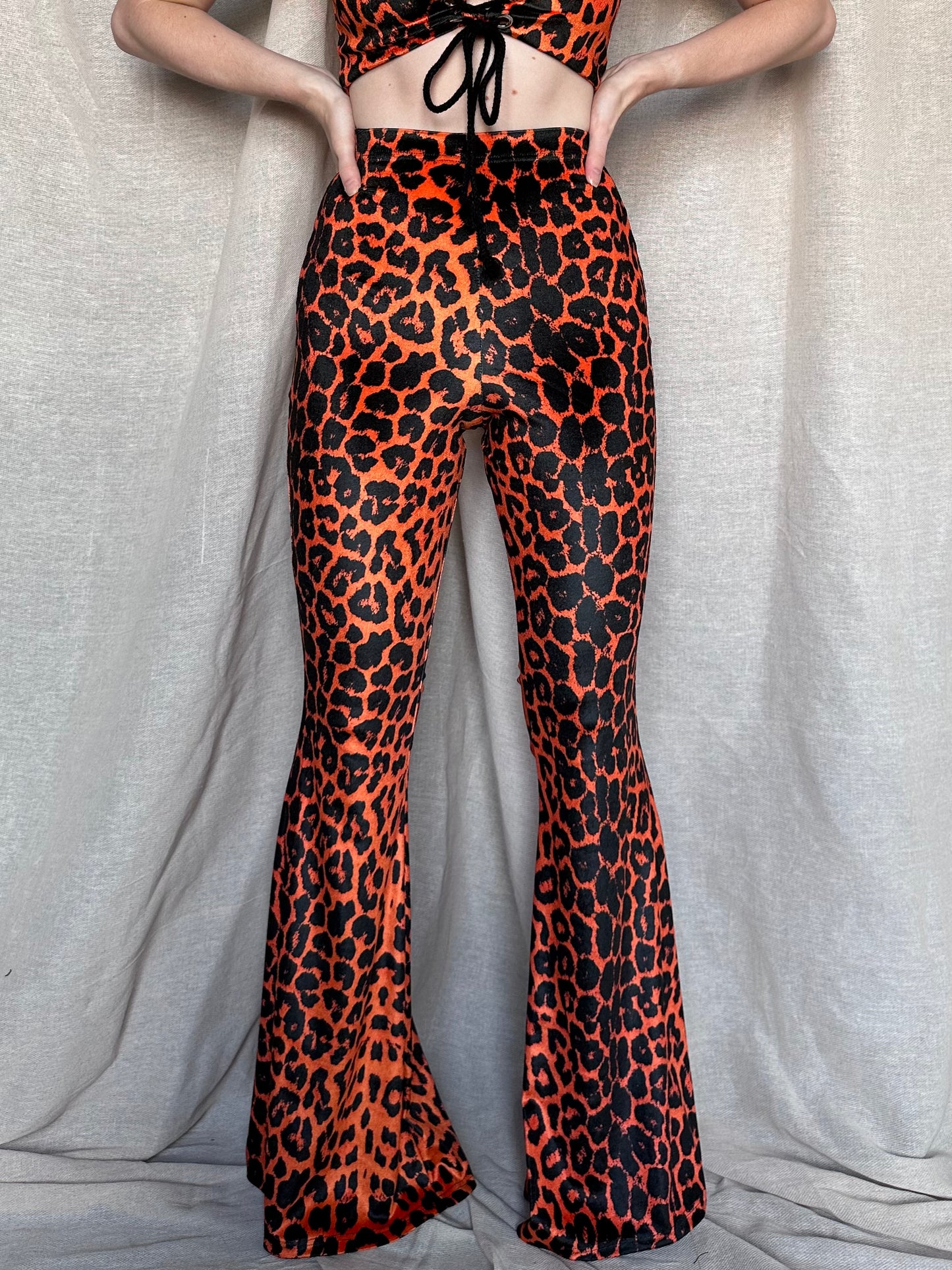 Flared Trousers - Orange Leopard