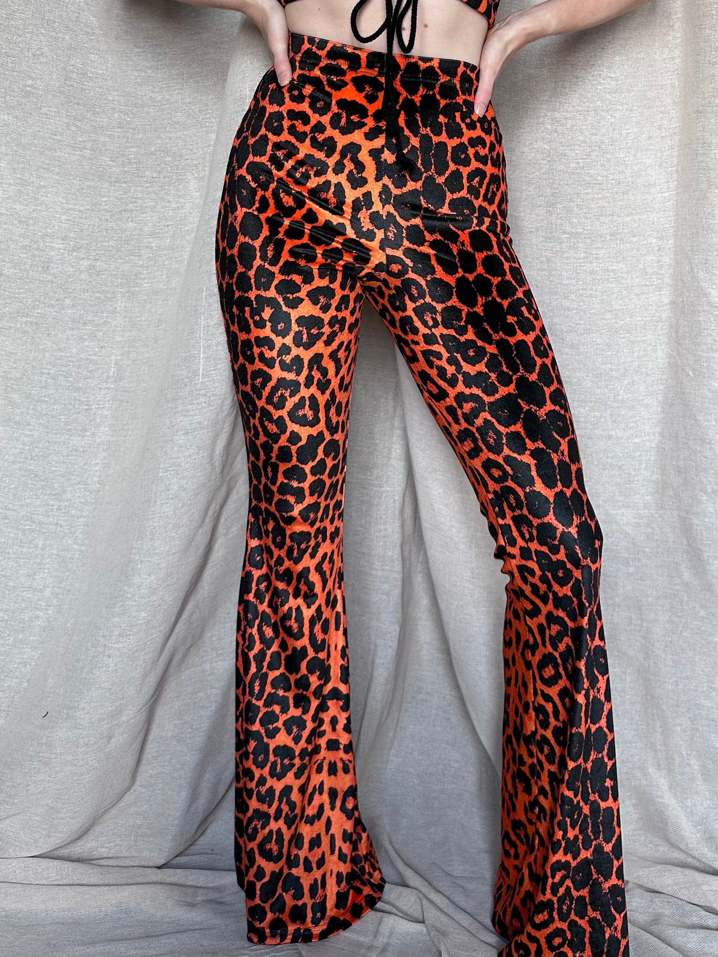 Flared Trousers - Orange Leopard