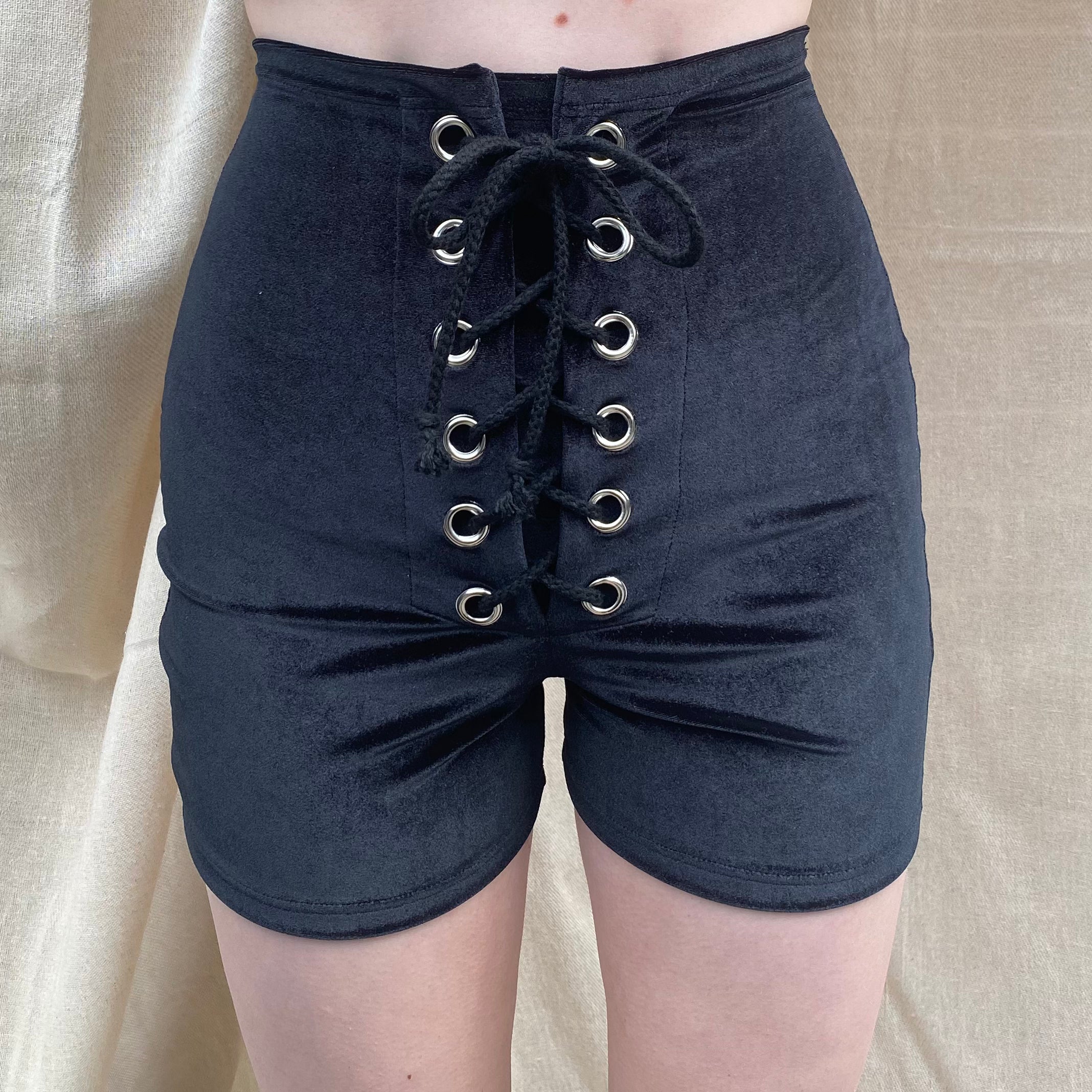 Black high waisted best sale lace up shorts