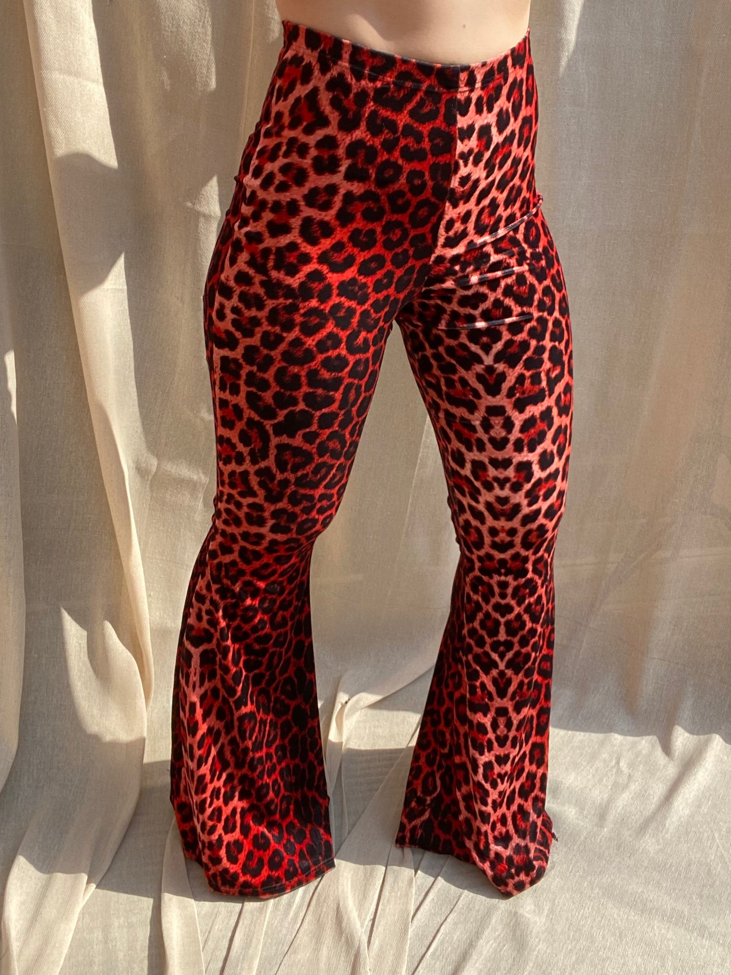 Flared Trousers - Red Leopard