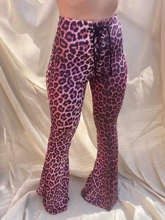 Stevie Flared Trousers - Pink Leopard
