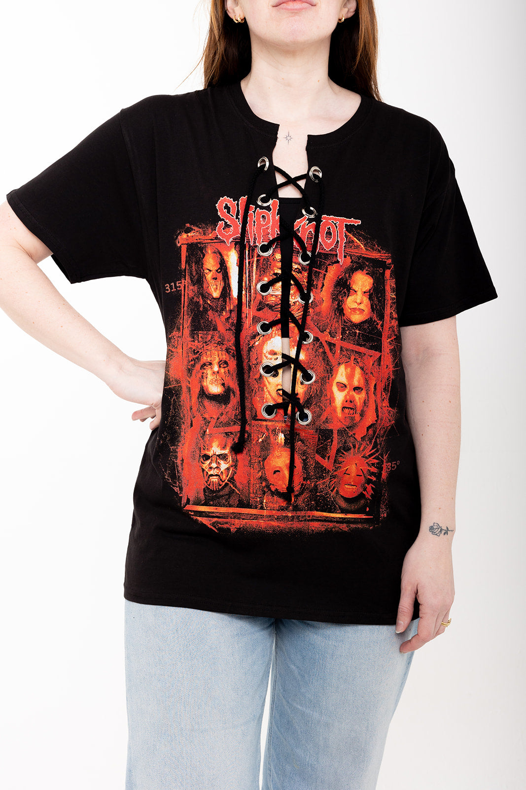 Slipknot - Rusty Face  - Black - Lace Up Tshirt