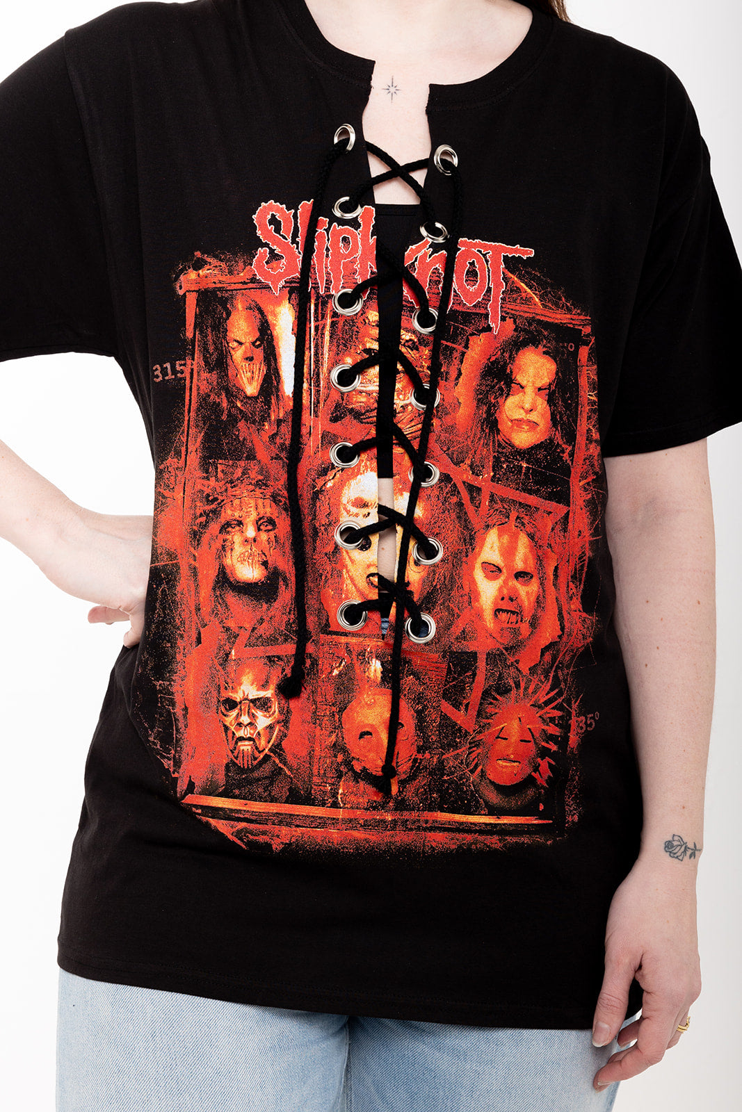 Slipknot - Rusty Face  - Black - Lace Up Tshirt