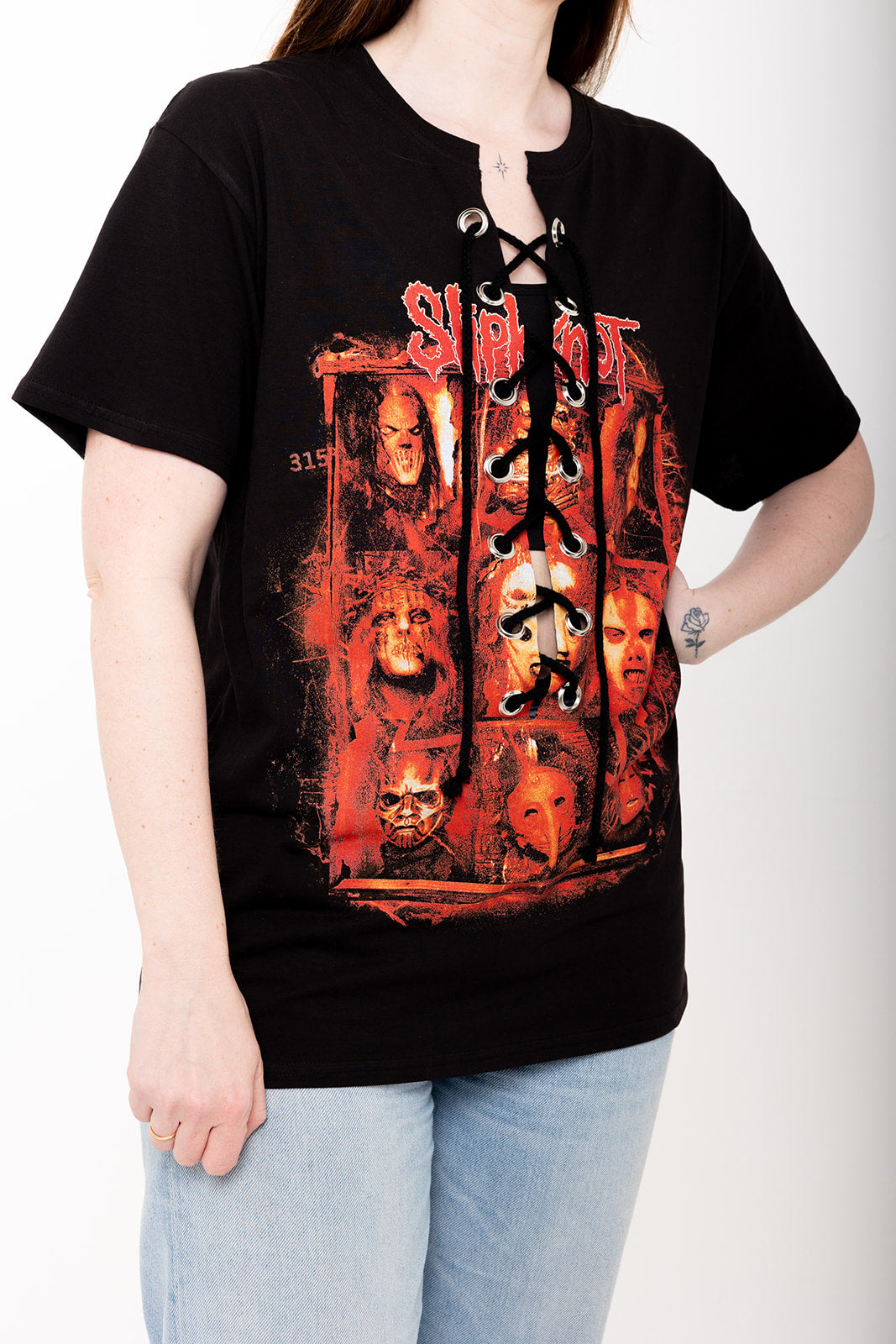 Slipknot - Rusty Face  - Black - Lace Up Tshirt