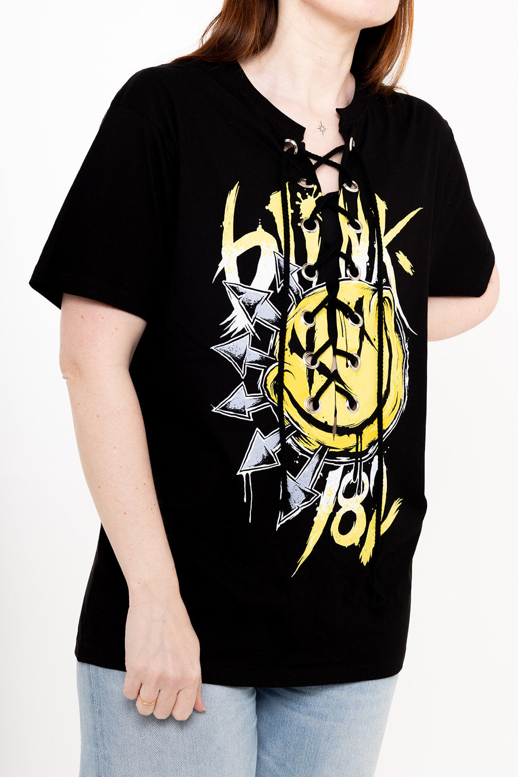 One off - Blink-182  - Black - Smiley - Lace Up T-shirt