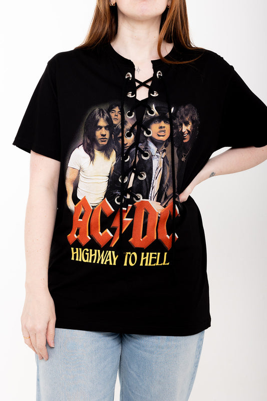 AC/DC  - Black - Highway to Hell - Lace Up T-shirt - Lace Up T-shirt
