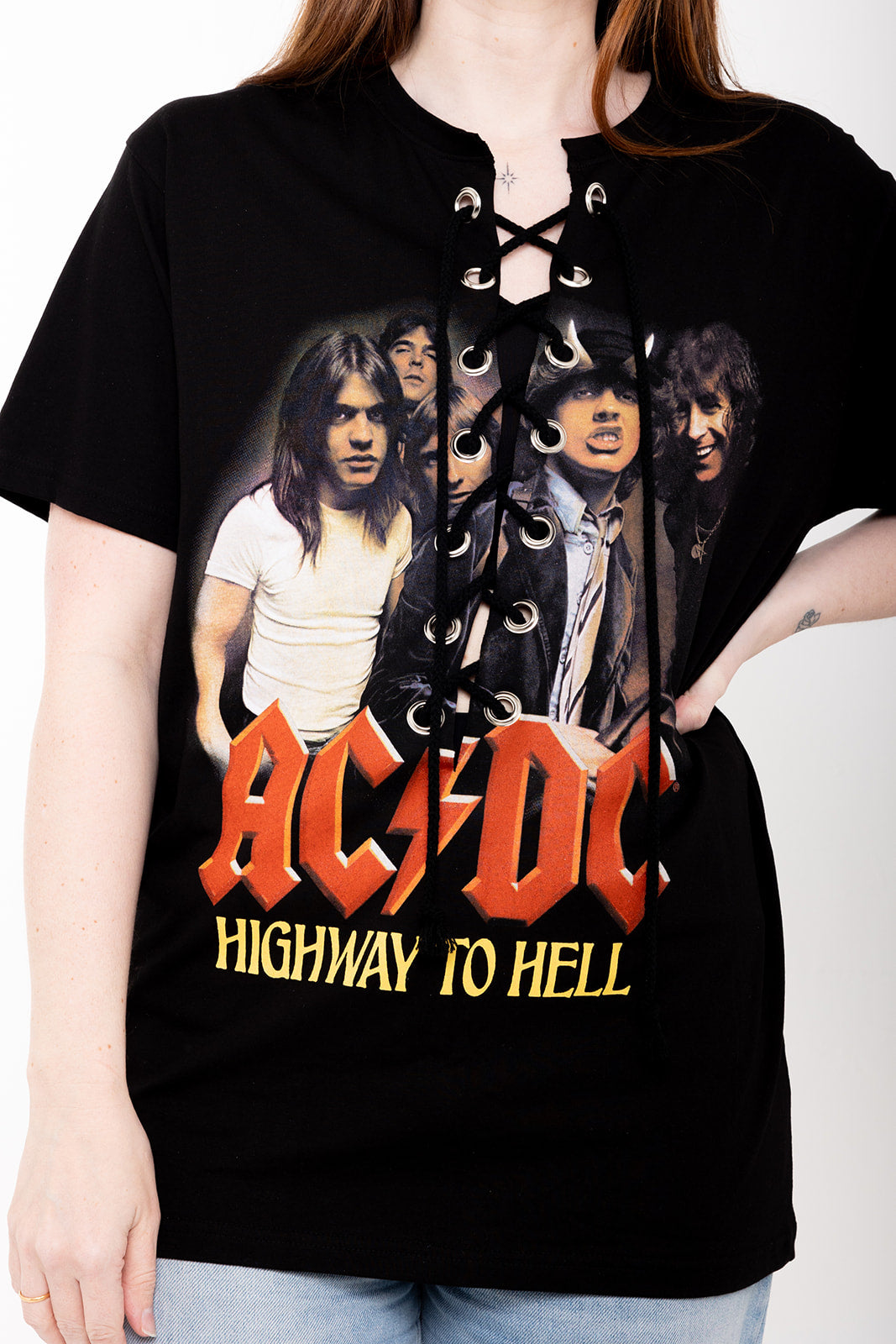 AC/DC  - Black - Highway to Hell - Lace Up T-shirt - Lace Up T-shirt