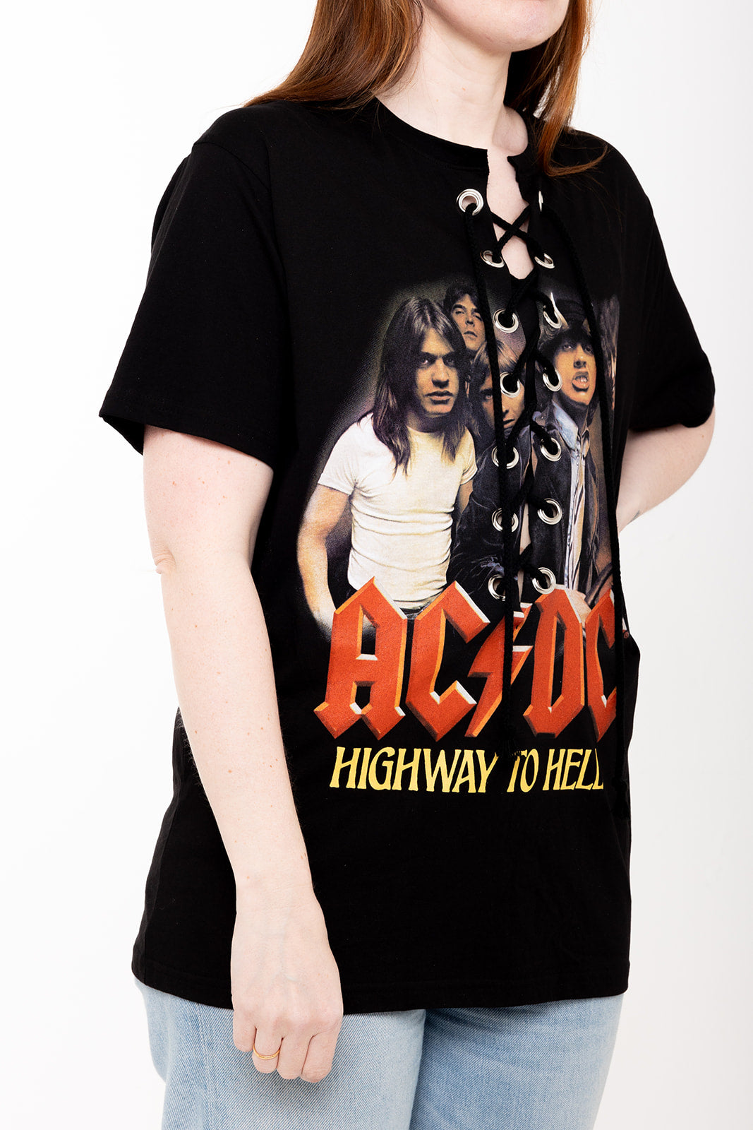 AC/DC  - Black - Highway to Hell - Lace Up T-shirt - Lace Up T-shirt