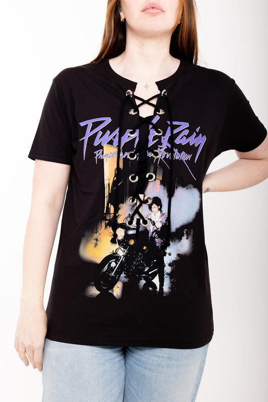 One off - Prince - Black - Purple Rain - Lace Up T-shirt