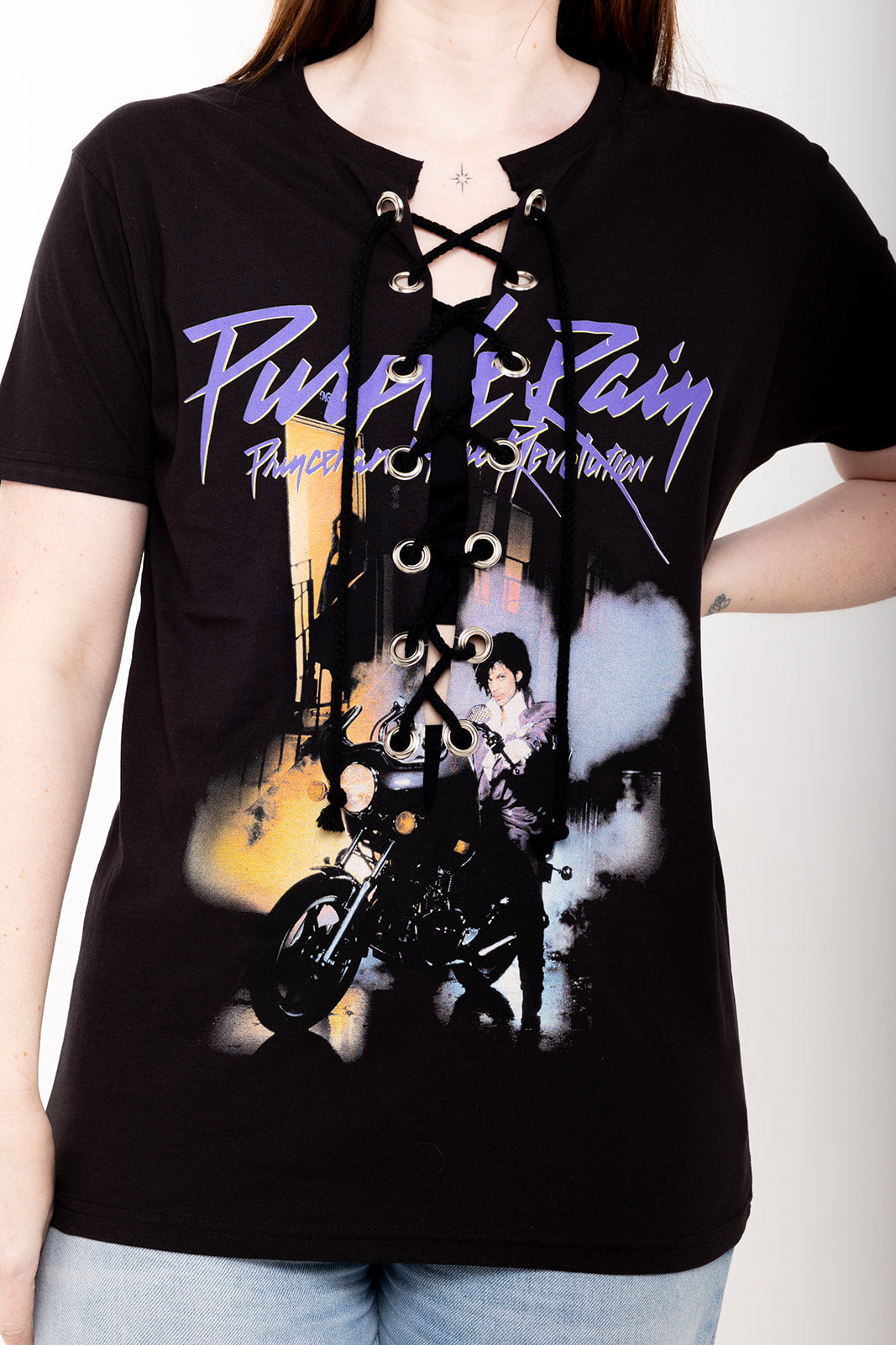 One off - Prince - Black - Purple Rain - Lace Up T-shirt