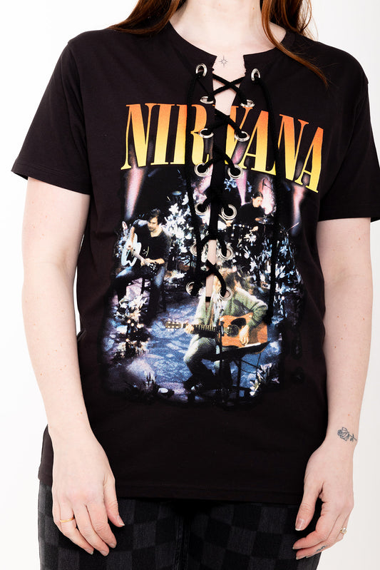 Nirvana - Unplugged - Black - Lace Up T-shirt