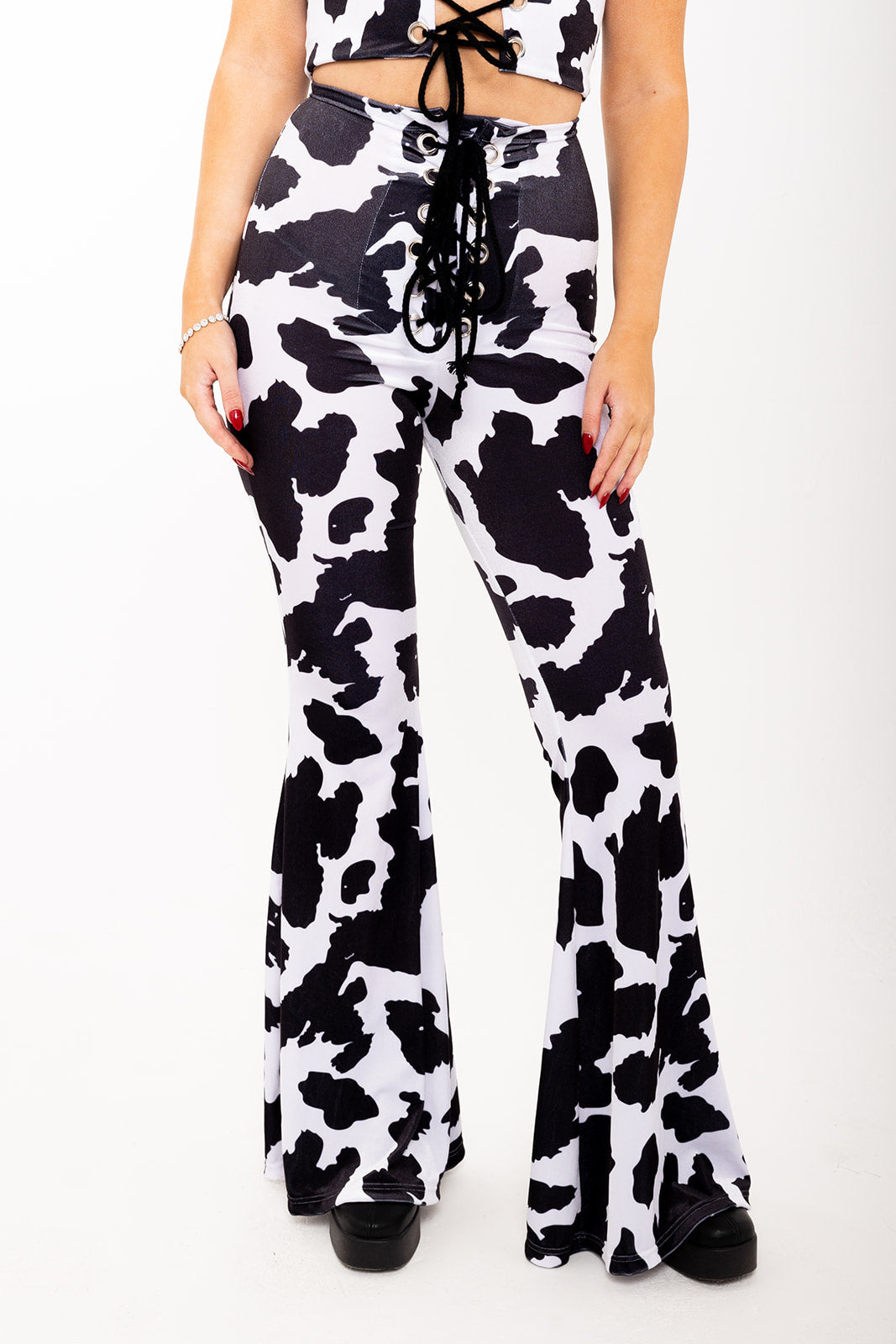 Stevie Flared Trousers -  Cow - Black