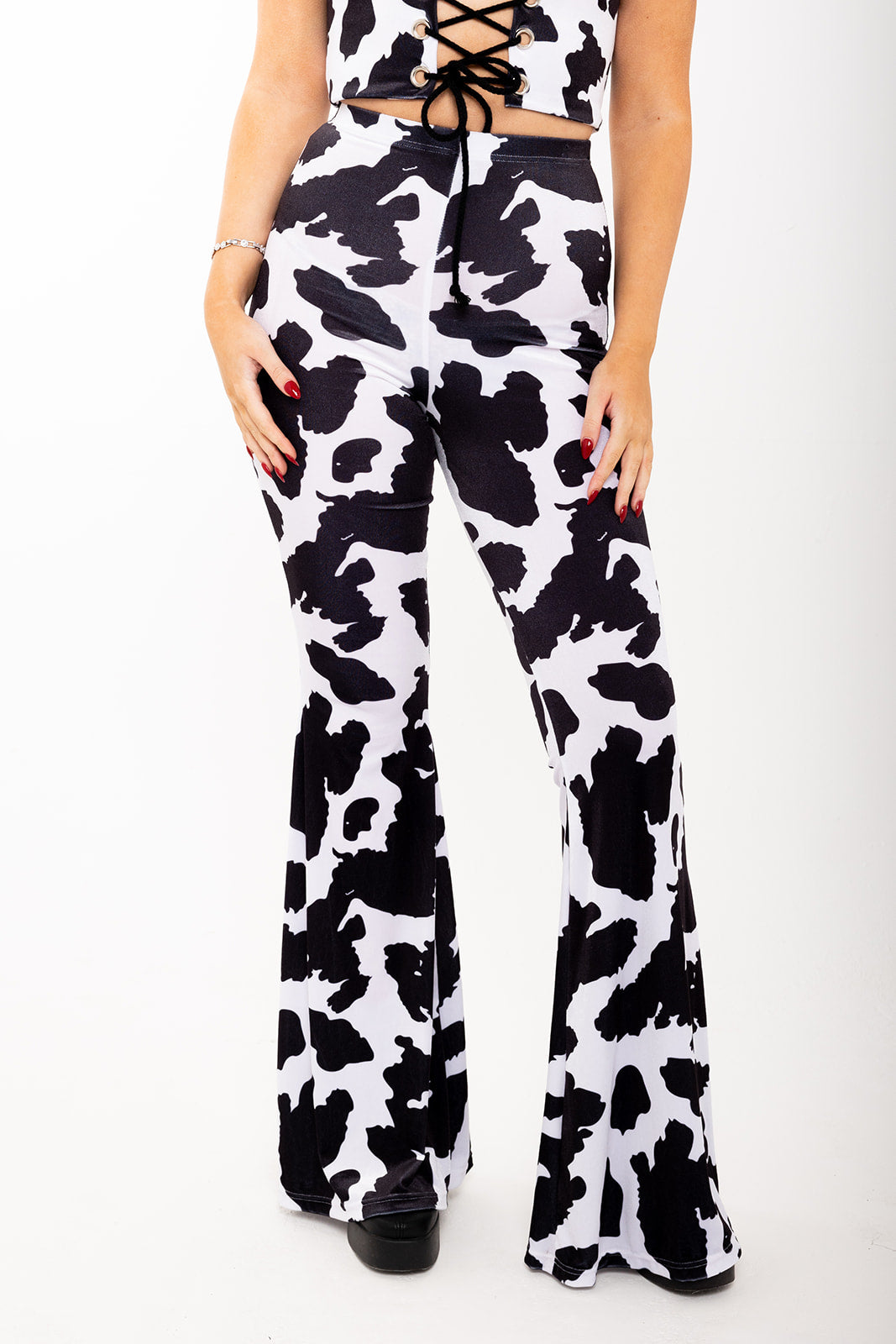 Flared Trousers - Cow - Black