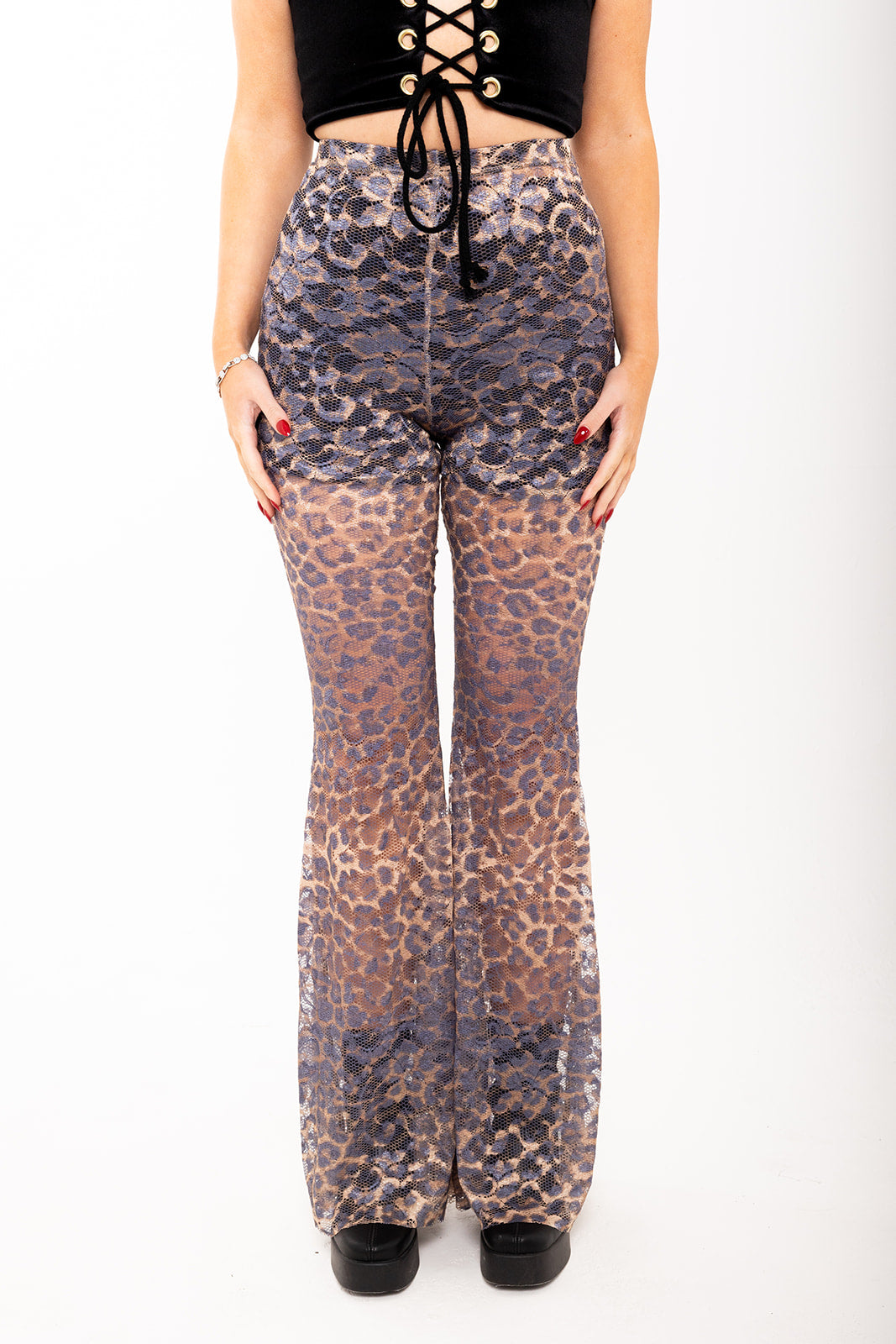 Lace Flared Trousers - Golden Leopard