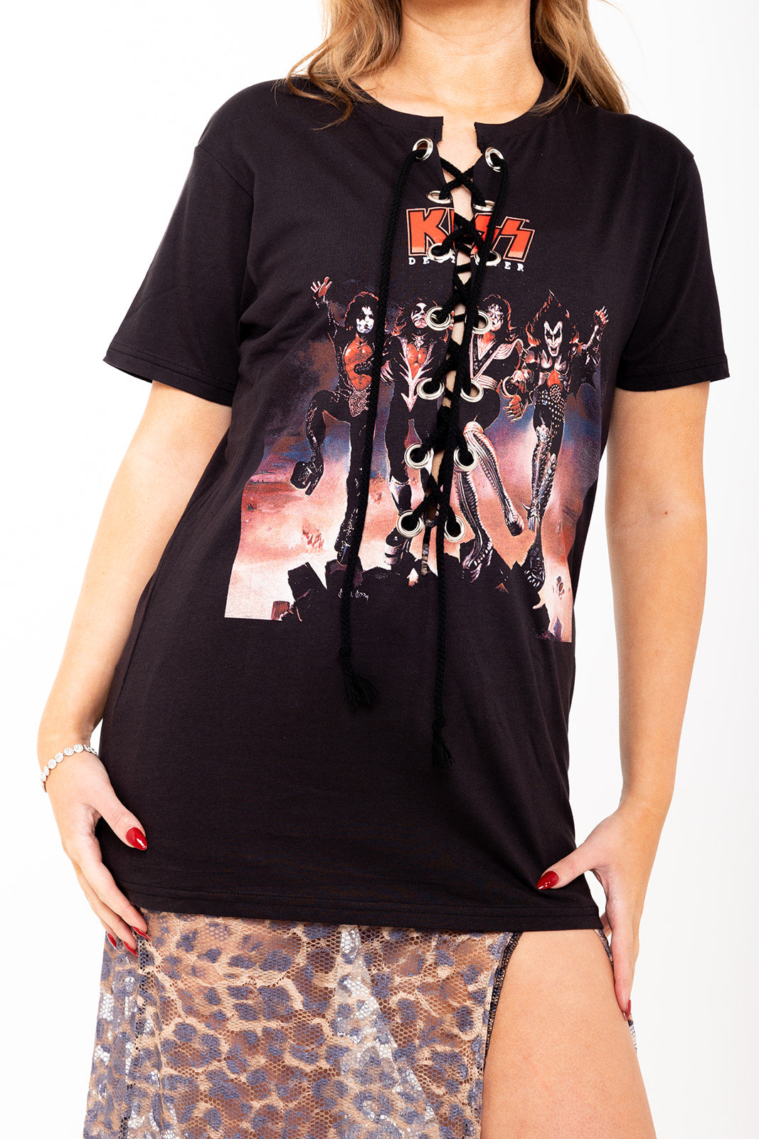 KISS - Destroyer - Black - Lace Up T-shirt