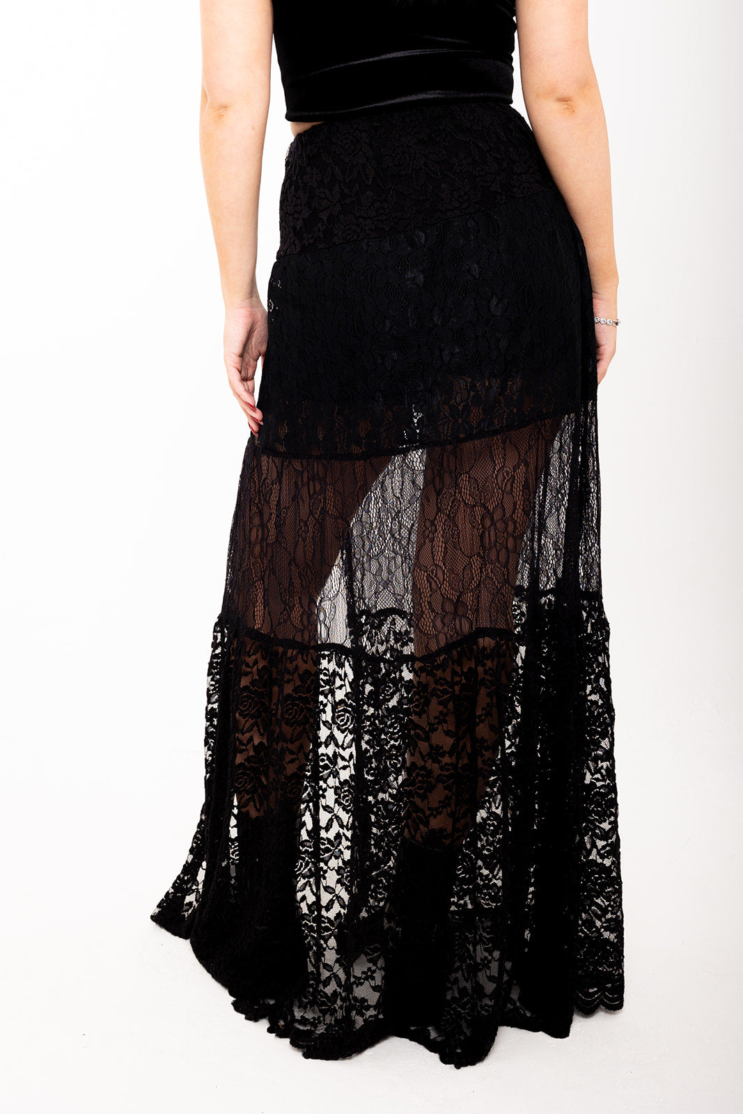 Tiered Lace Maxi Skirt - Black