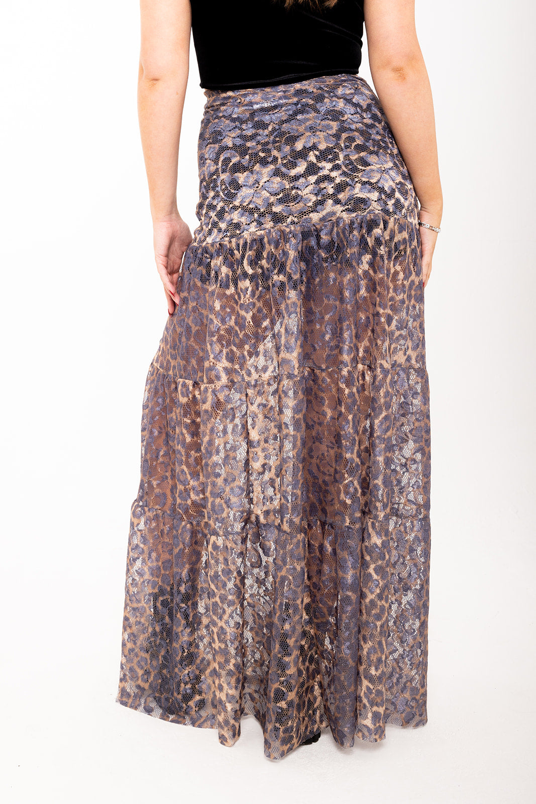 Tiered Lace Maxi Skirt - Golden Leopard