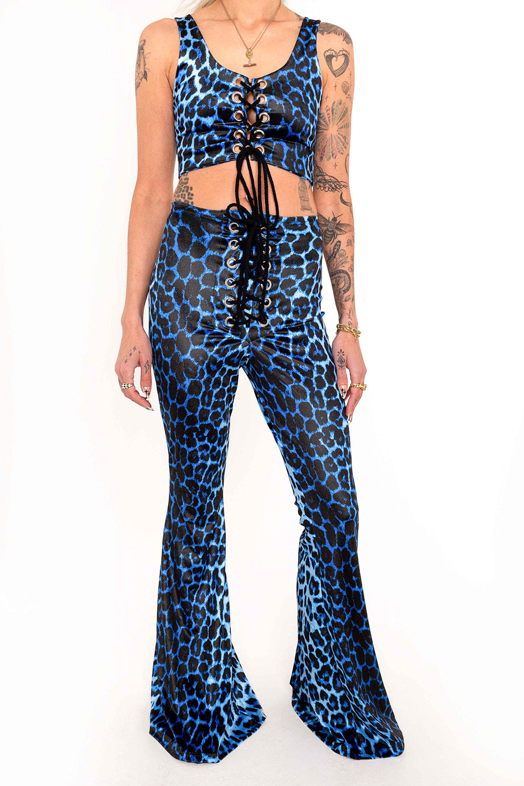 Stevie Flared Trousers - Blue Leopard