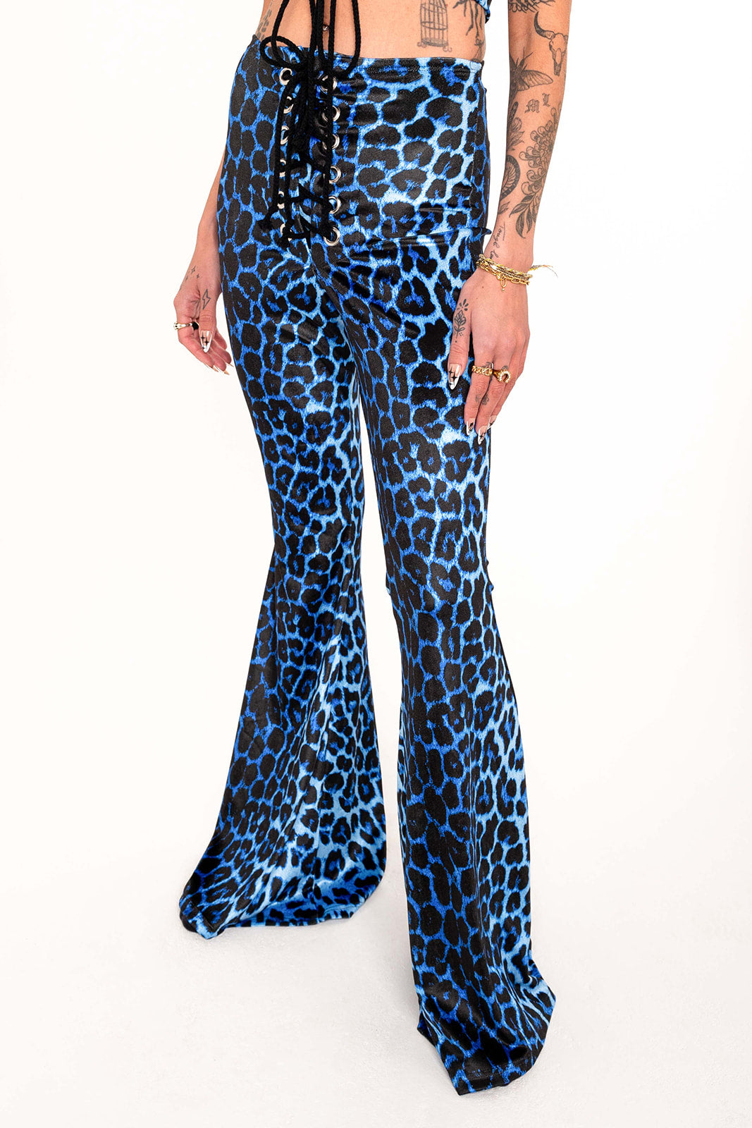 Stevie Flared Trousers - Blue Leopard