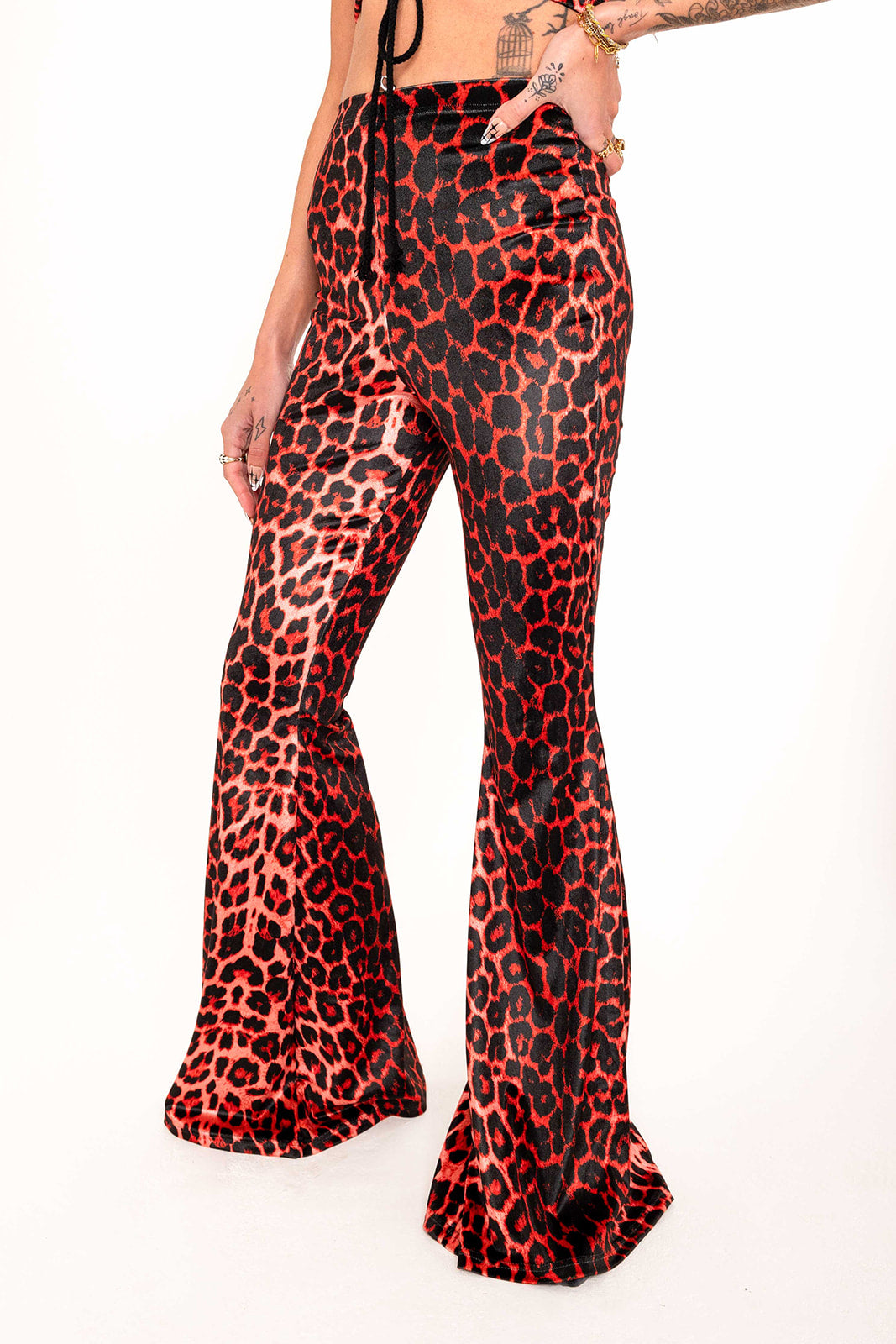 Flared Trousers - Red Leopard