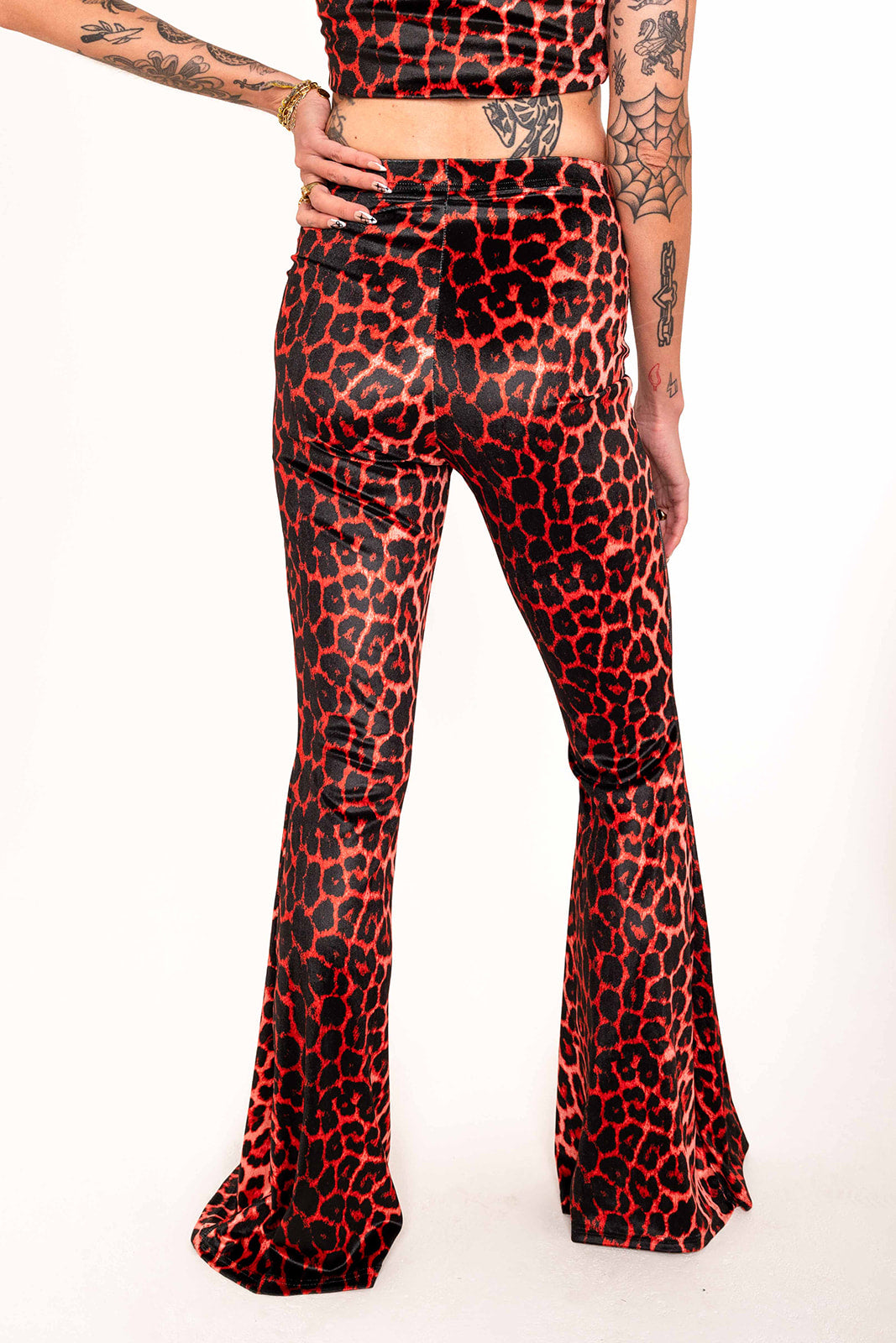 Flared Trousers - Red Leopard