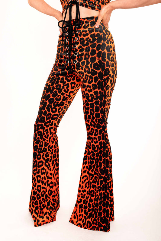 Stevie Flared Trousers - Orange Leopard
