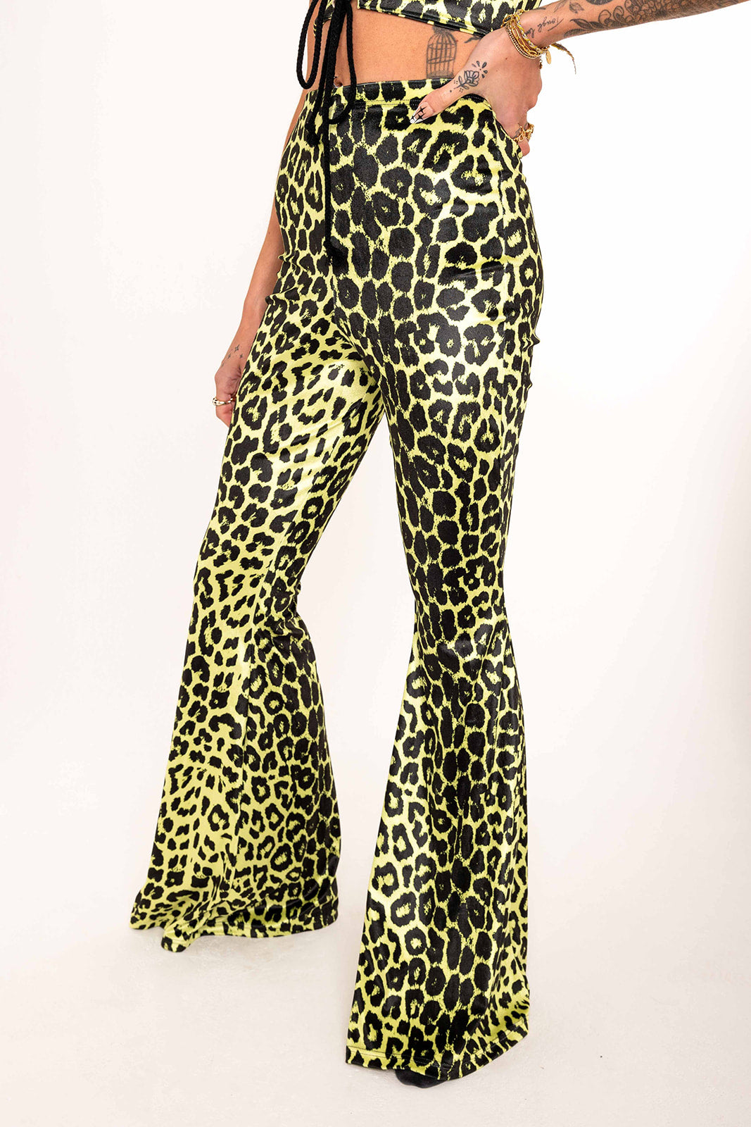 Flared Trousers - Lemon Leopard