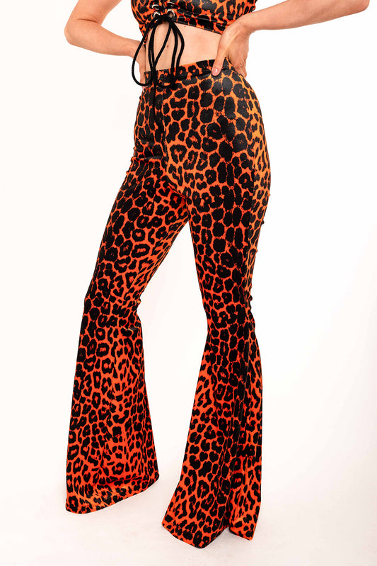 Flared Trousers - Orange Leopard