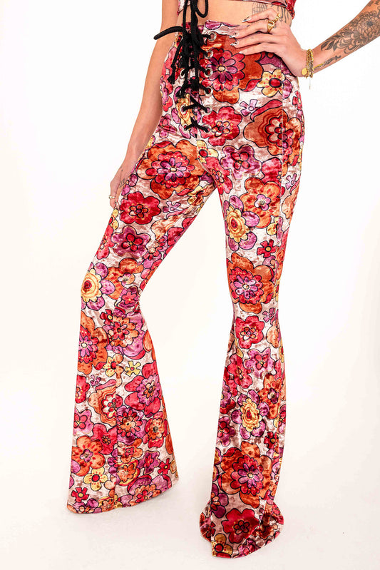 Stevie Flared Trousers - Crushed Velvet - Woodstock
