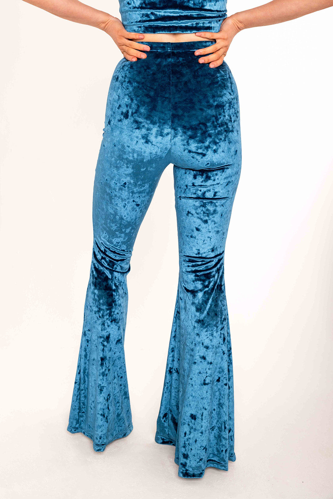 Flared Trousers - Crushed Velvet - Teal