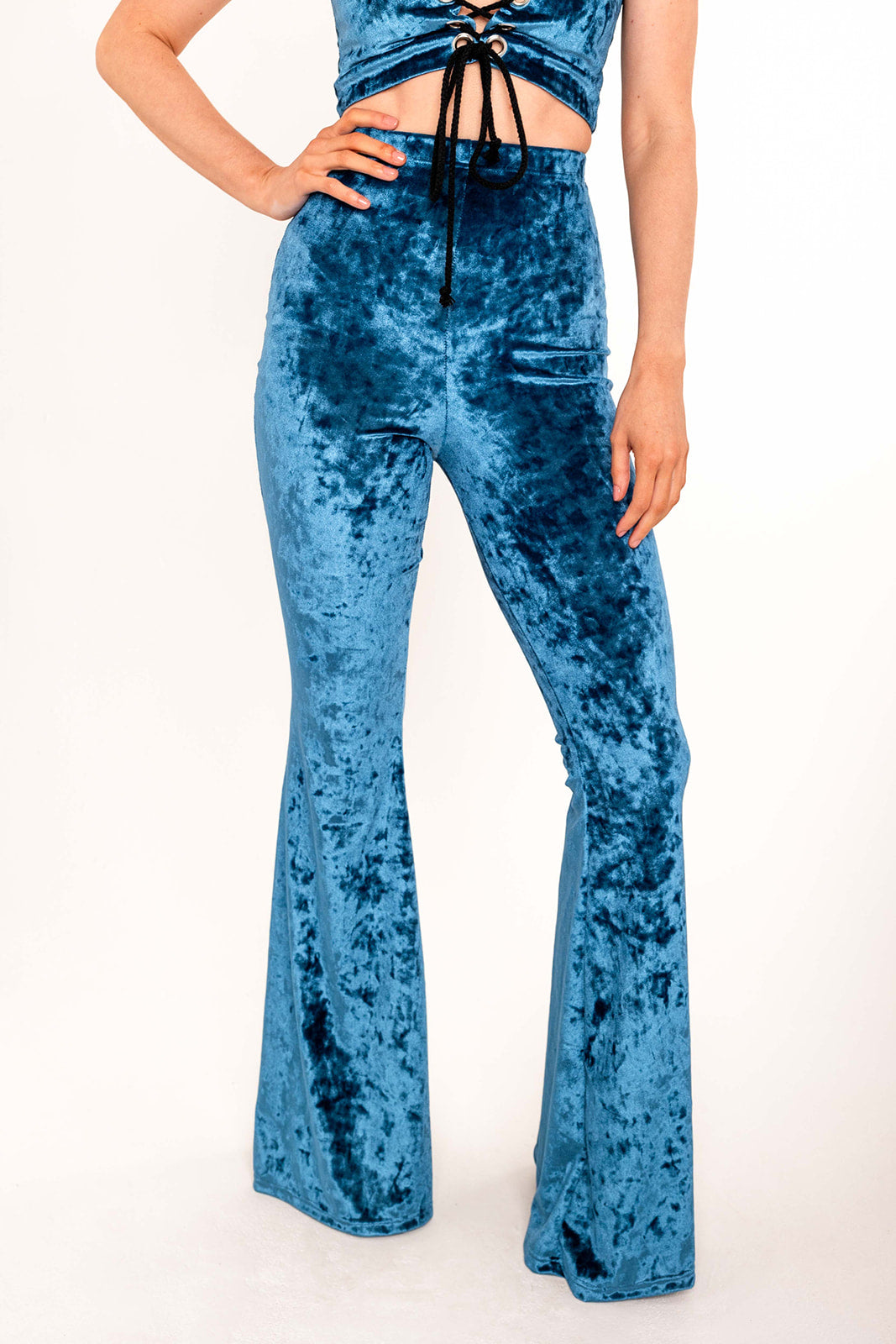 Flared Trousers - Crushed Velvet - Teal