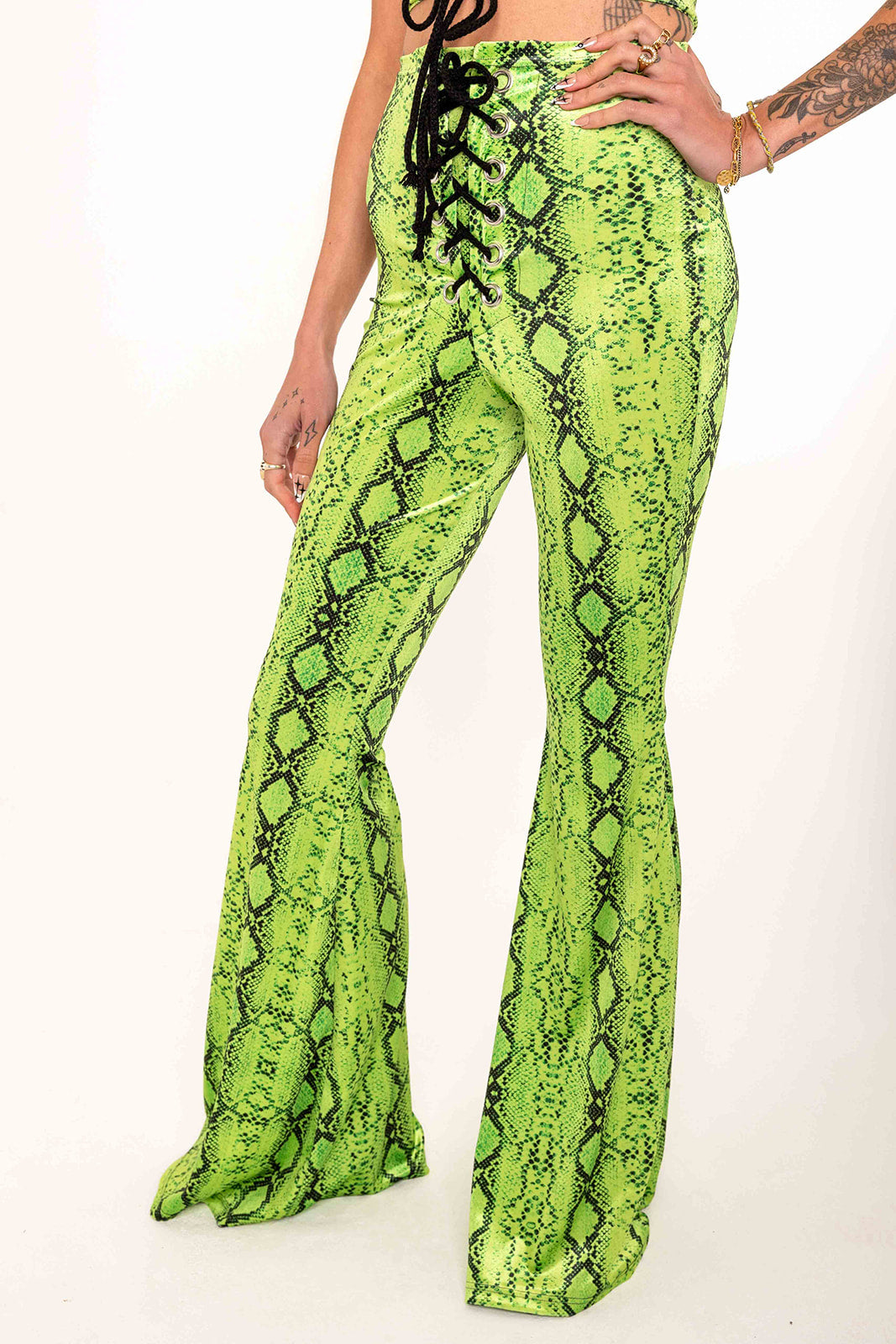 Stevie Flared Trousers - Lime Serpent