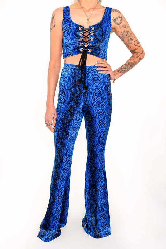Flared Trousers - Royal Blue Serpent