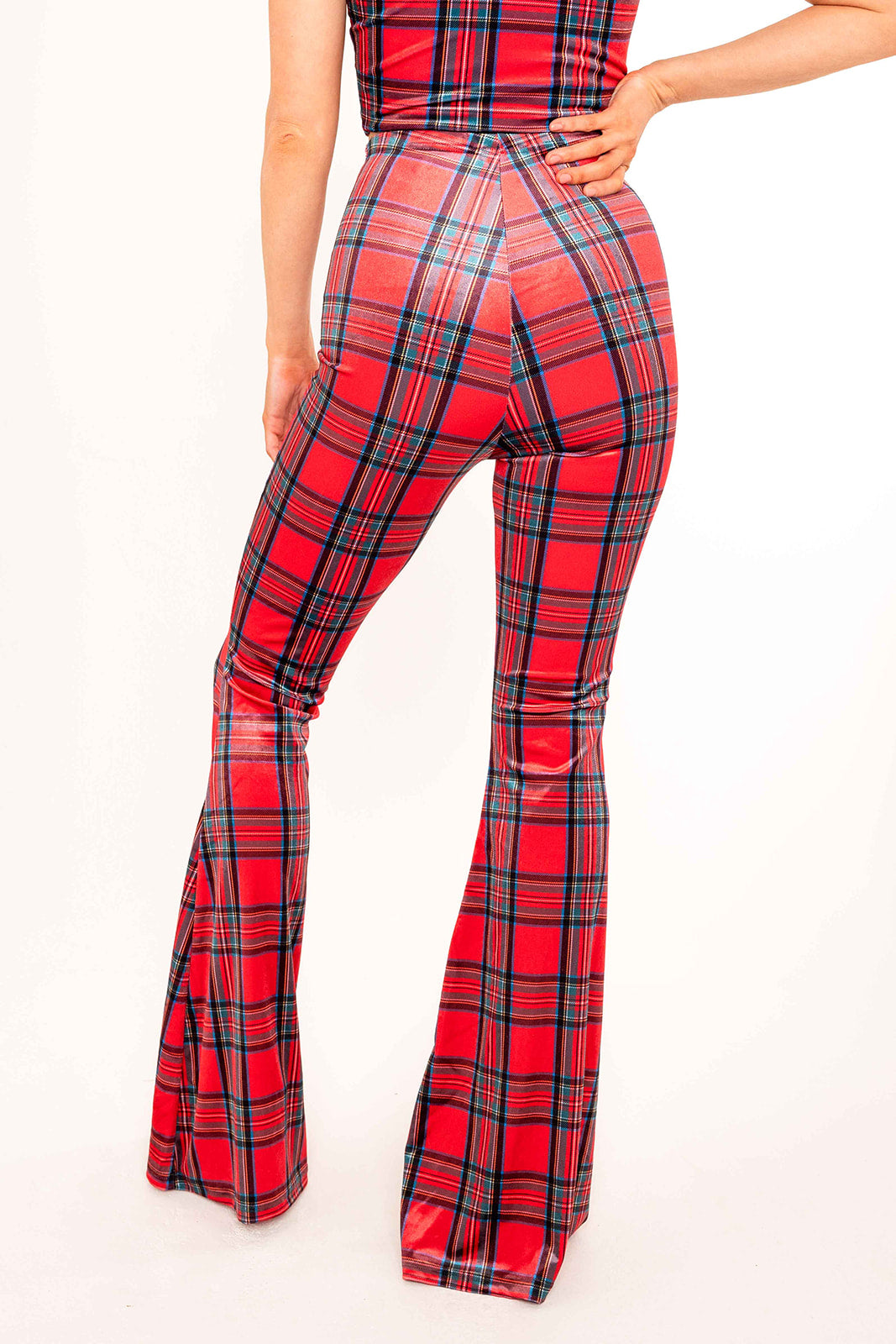 Stevie Flared Trousers - Tartan - Red