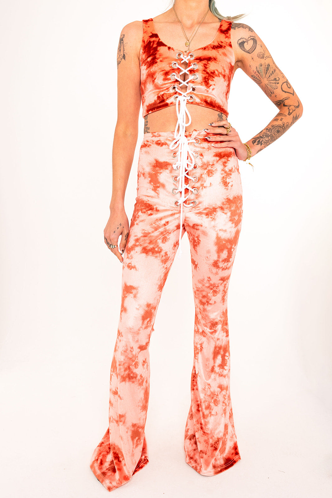 Stevie Flared Trousers - Tie Dye Peach