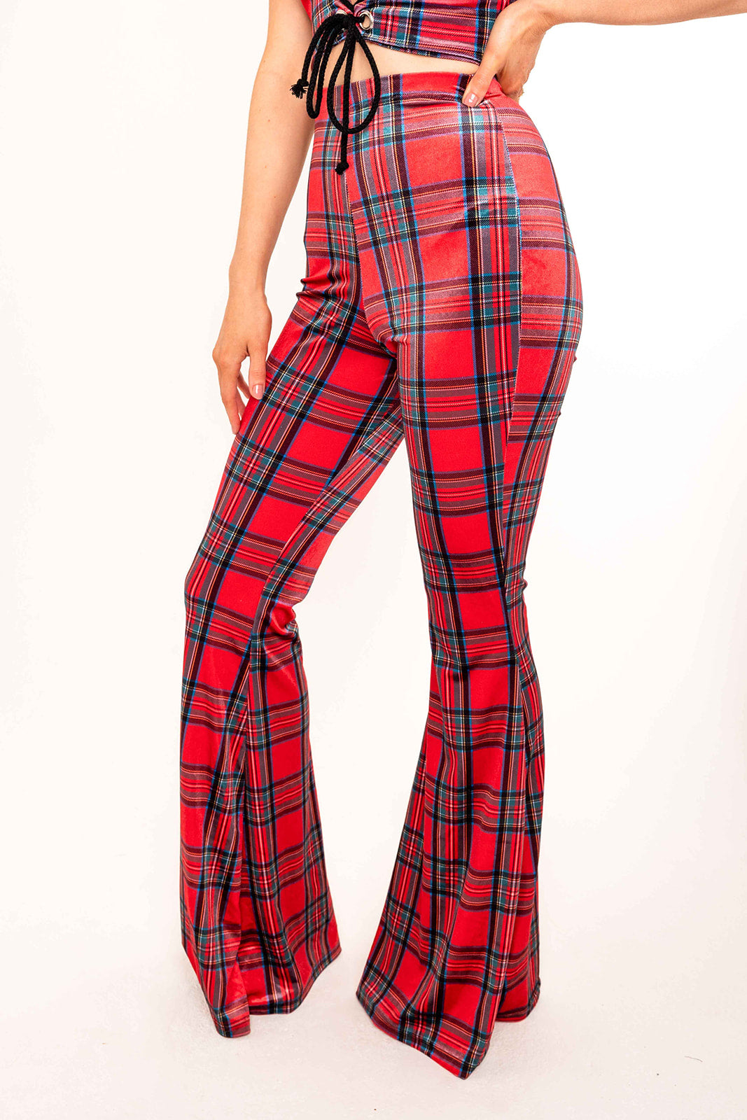Flared Trousers - Tartan - Red