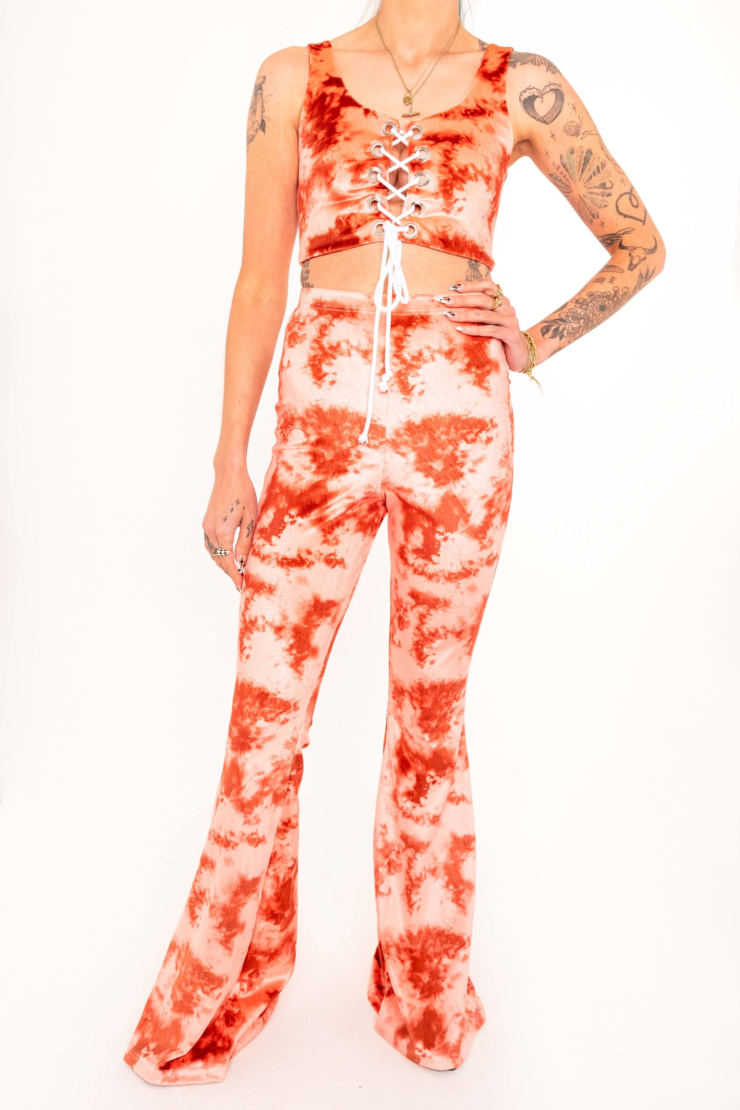 Flared Trousers - Tie Dye Peach