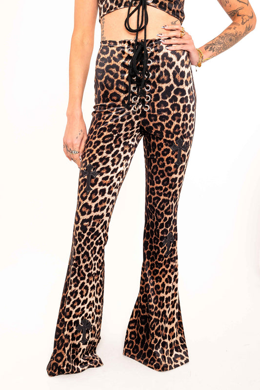 Buffy Flared Trousers - Golden Leopard / Black