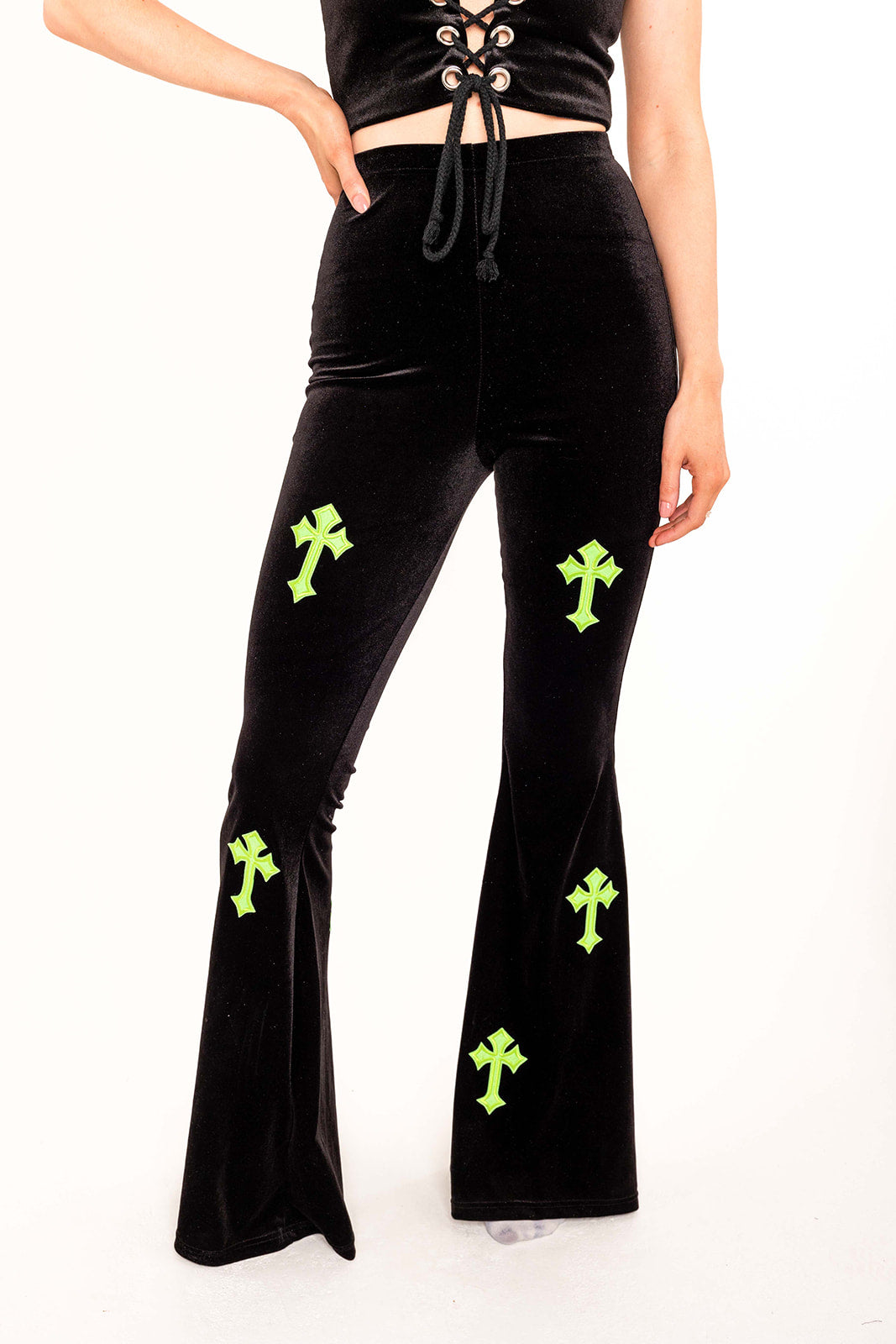 Flared Trousers - Buffy - Black / Lime