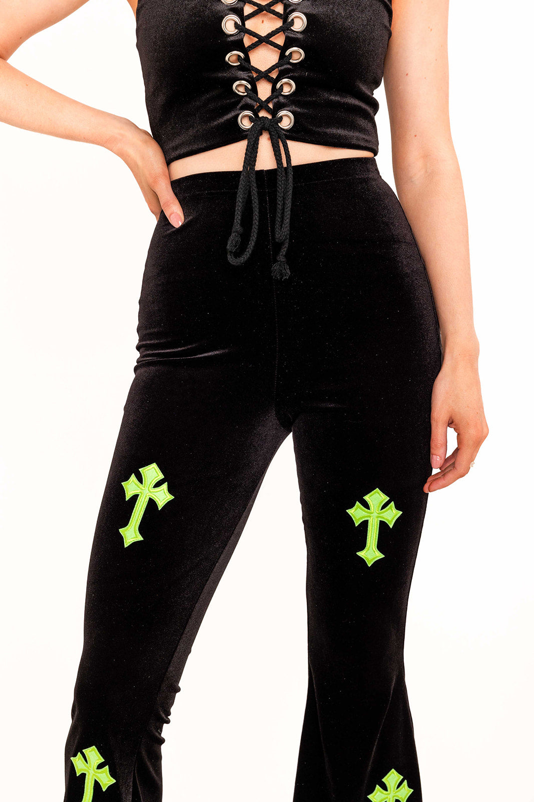 Flared Trousers - Buffy - Black / Lime