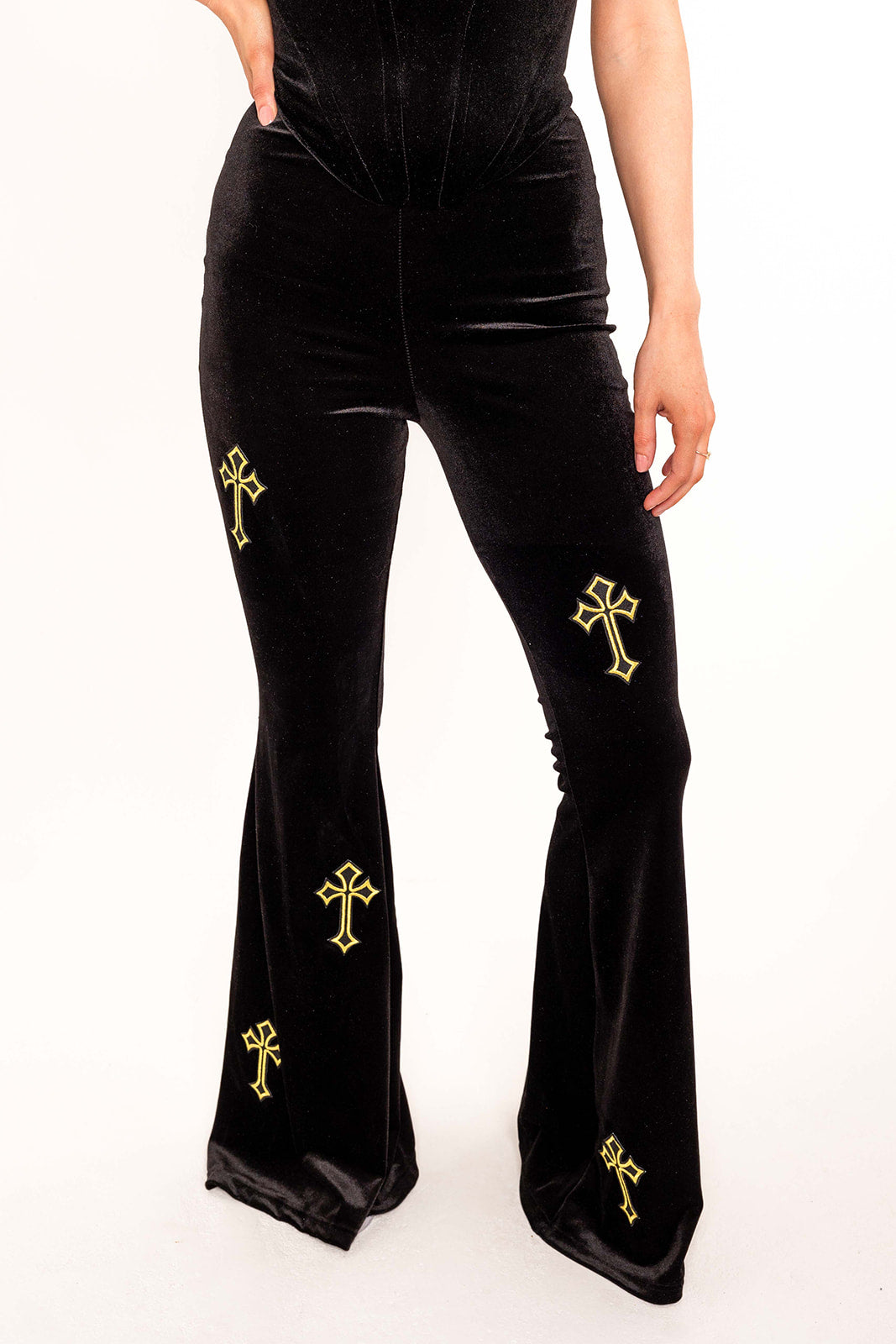 Flared Trousers - Buffy - Black / Gold