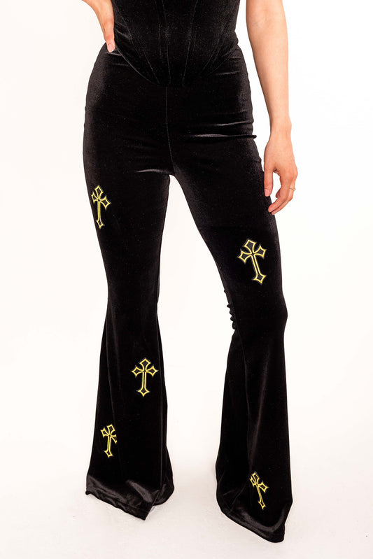 Flared Trousers - Buffy - Black / Gold