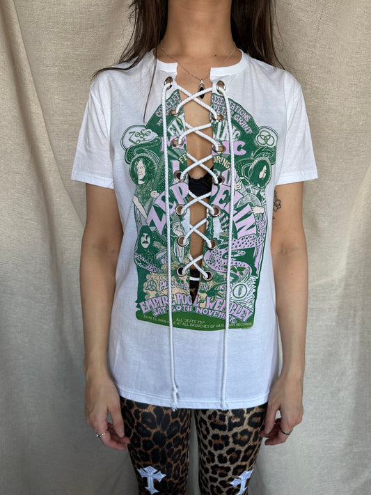 SALE - Zeppelin Electric Magic Tour - White - Lace Up T-shirt