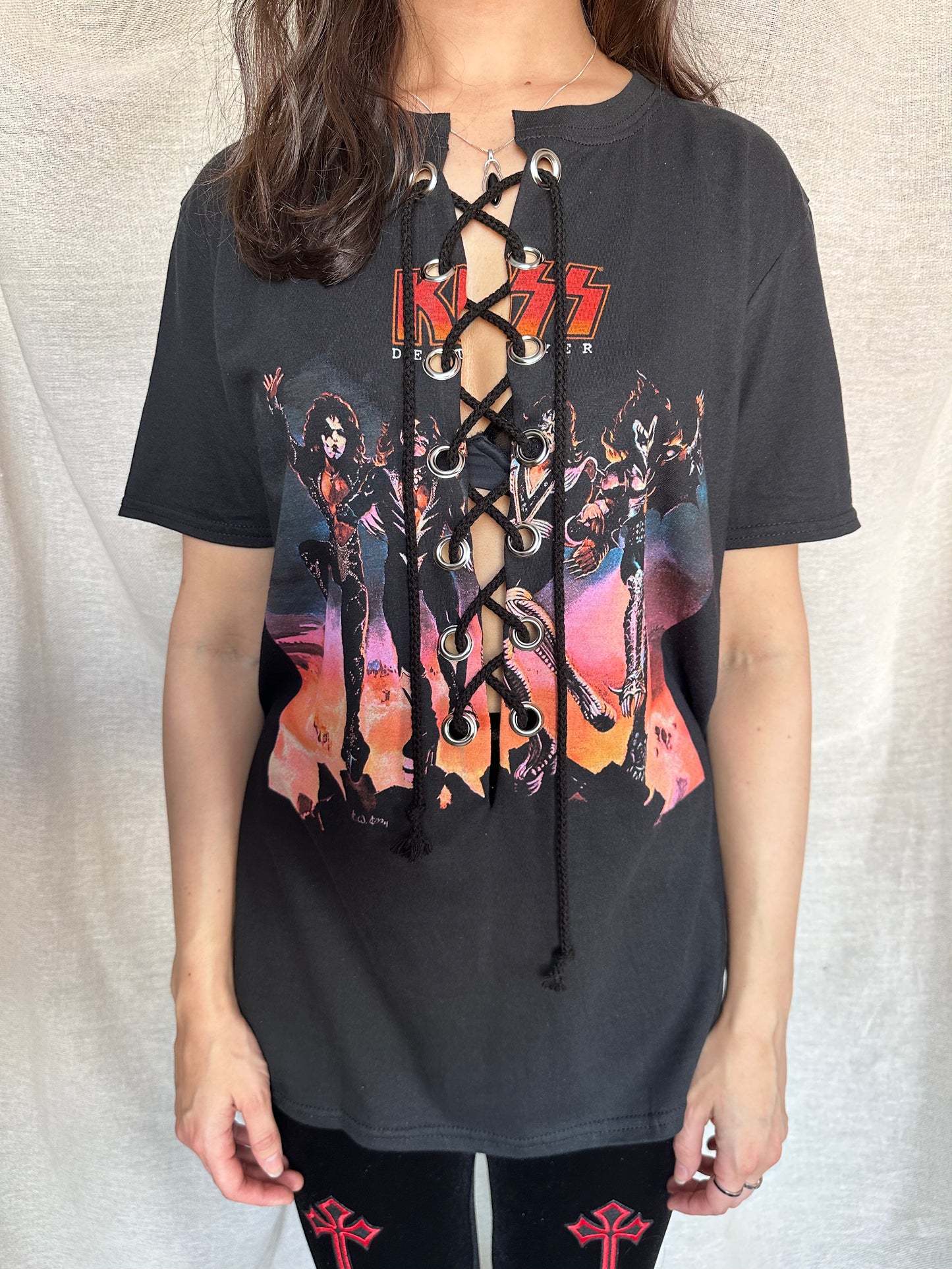KISS - Destroyer - Black - Lace Up T-shirt