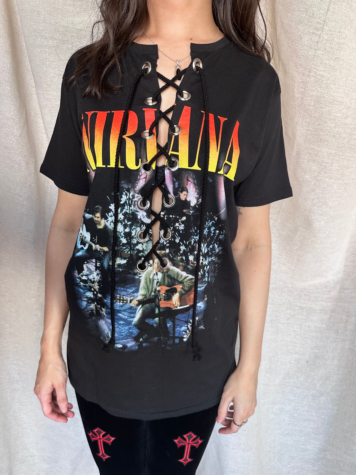 Nirvana - Unplugged - Black - Lace Up T-shirt