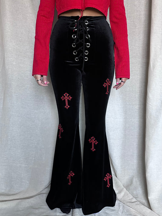Black velvet bell bottoms store
